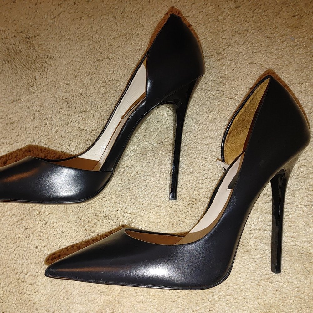 Zara Woman D'Orsay Cutout Stiletto Pumps Heels Black leather EU 36